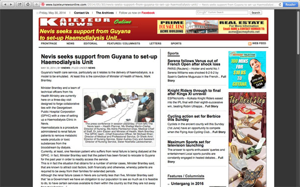 The front page of the May 30, 2014, edition of the Kaieteur newspaper in Guyana